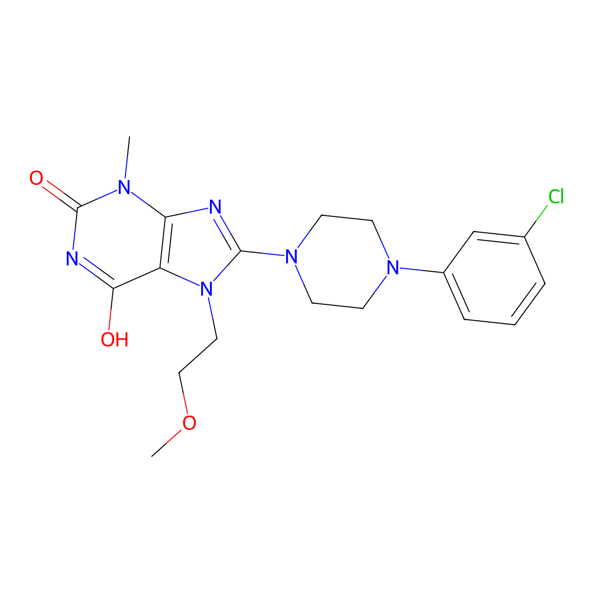 8-(4-(3-chlorophenyl)piperazin-1-yl)-7-(2-methoxyethyl)-3-methyl-1H-purine-2,6(3H,7H)-dione molecular structure, CAS 578752-89-3