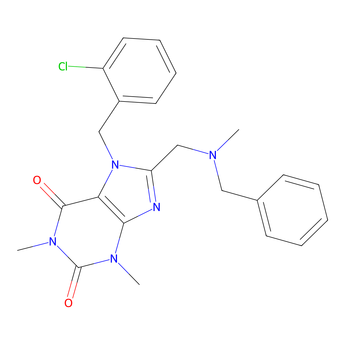 8-{[benzyl(methyl)amino]methyl}-7-(2-chlorobenzyl)-1,3-dimethyl-3,7-dihydro-1H-purine-2,6-dione molecular structure, CAS 578753-35-2