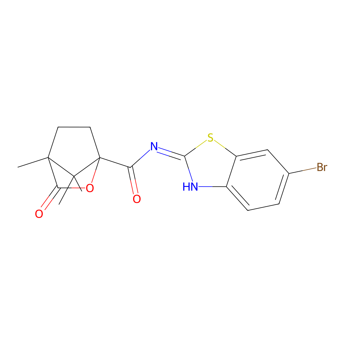 N-(6-bromo-1,3-benzothiazol-2-yl)-4,7,7-trimethyl-3-oxo-2-oxabicyclo[2.2.1]heptane-1-carboxamide molecular structure, CAS 578753-39-6