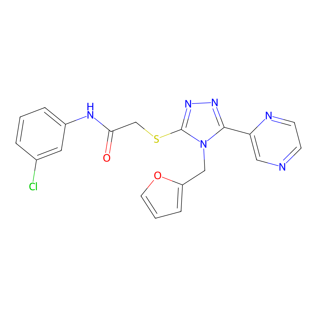 N-(3-chlorophenyl)-2-{[4-(furan-2-ylmethyl)-5-(pyrazin-2-yl)-4H-1,2,4-triazol-3-yl]sulfanyl}acetamide molecular structure, CAS 578753-51-2