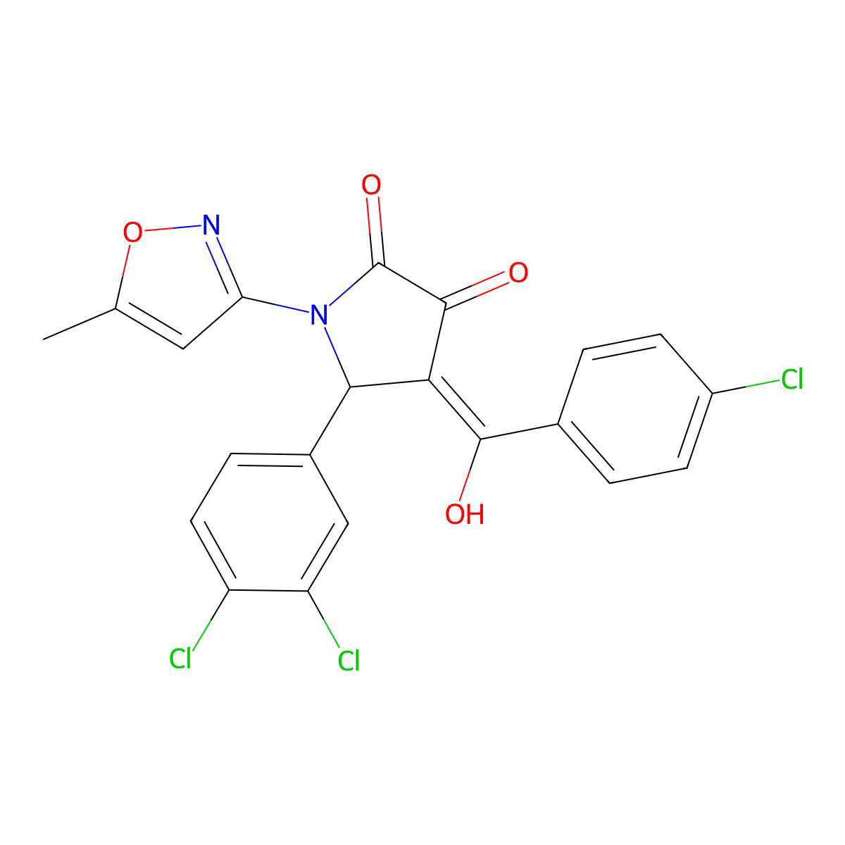 4-(4-chlorobenzoyl)-5-(3,4-dichlorophenyl)-3-hydroxy-1-(5-methyl-1,2-oxazol-3-yl)-2,5-dihydro-1H-pyrrol-2-one molecular structure, CAS 578753-58-9