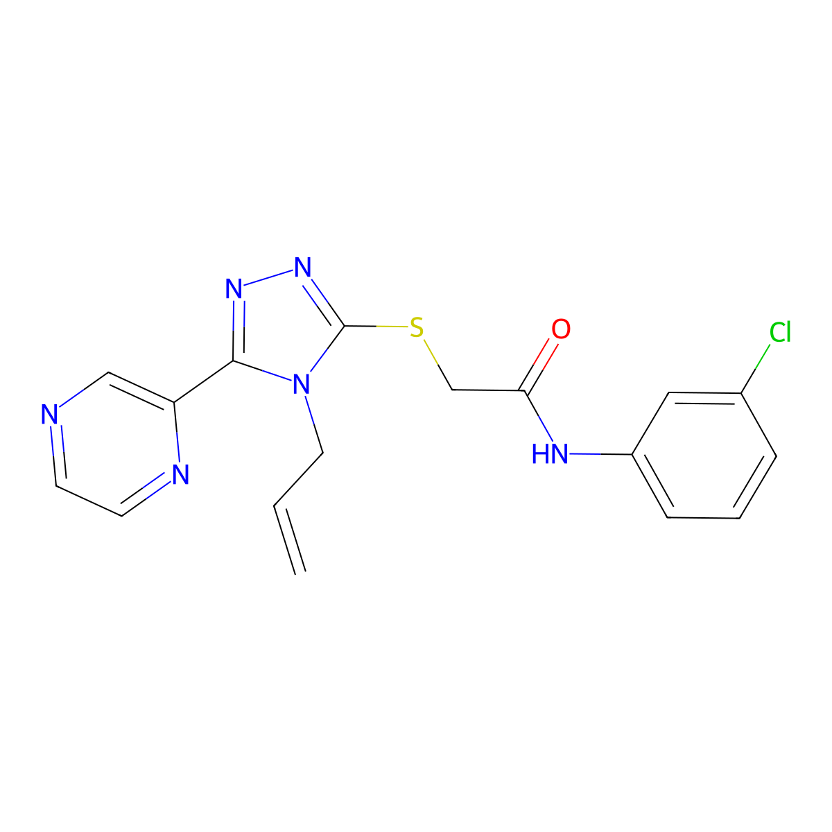 N-(3-chlorophenyl)-2-{[4-(prop-2-en-1-yl)-5-(pyrazin-2-yl)-4H-1,2,4-triazol-3-yl]sulfanyl}acetamide molecular structure, CAS 578753-85-2