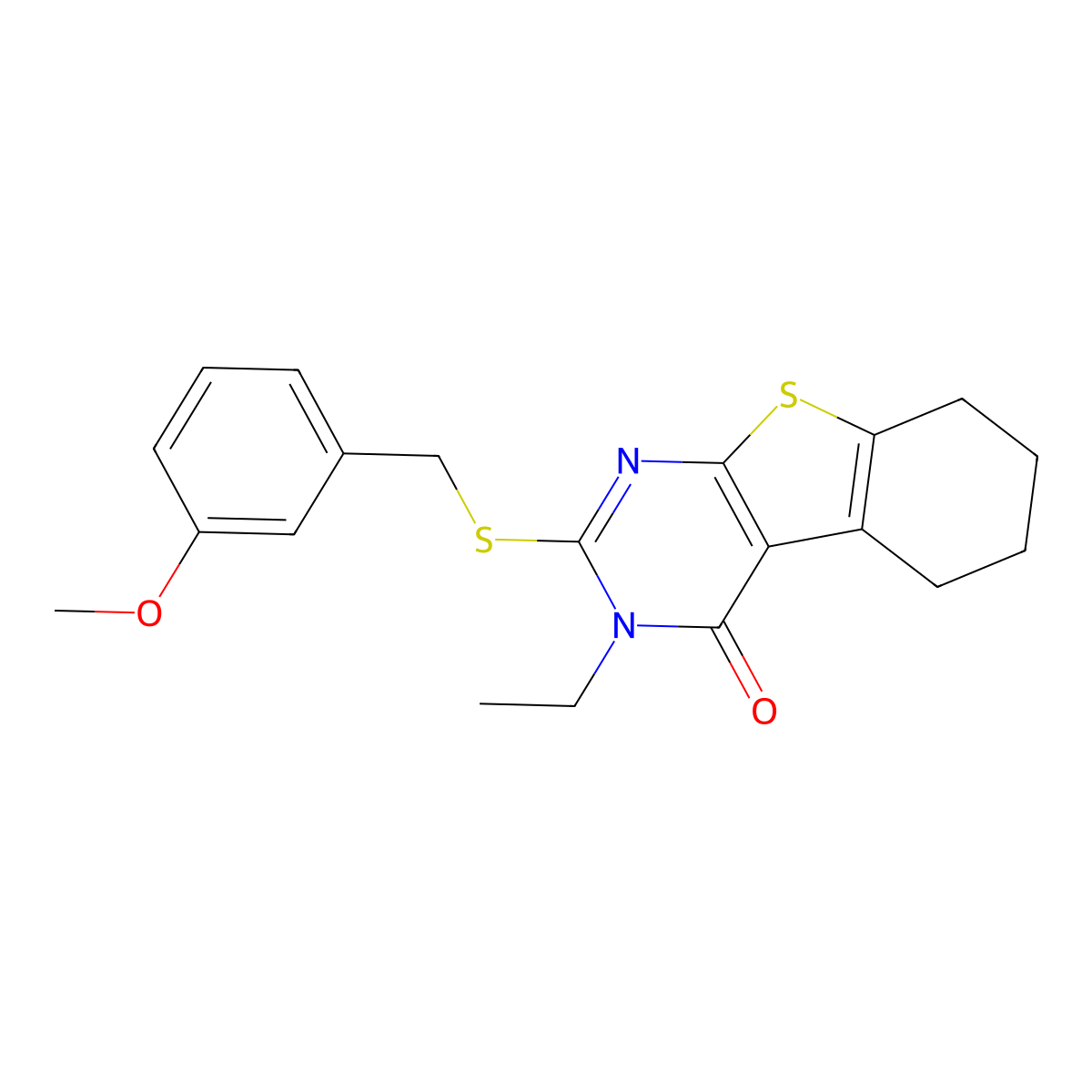 3-Ethyl-2-[(3-methoxybenzyl)sulfanyl]-5,6,7,8-tetrahydro[1]benzothieno[2,3-D]pyrimidin-4(3H)-one molecular structure, CAS 578754-04-8