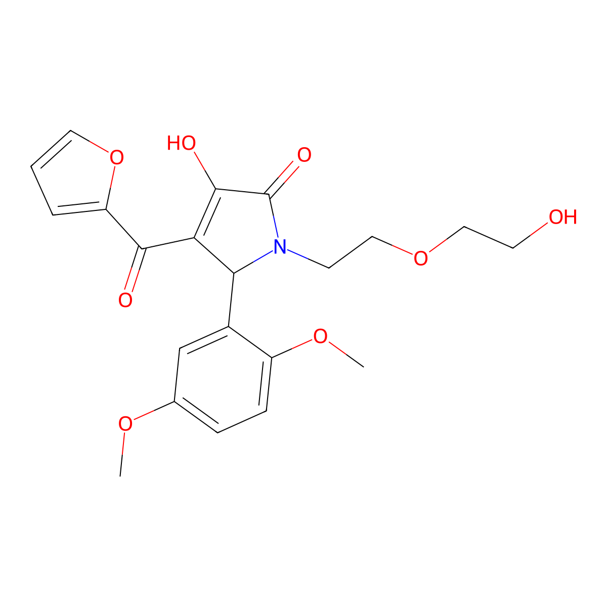 2-(2,5-dimethoxyphenyl)-3-(furan-2-carbonyl)-4-hydroxy-1-[2-(2-hydroxyethoxy)ethyl]-2H-pyrrol-5-one molecular structure, CAS 578754-05-9