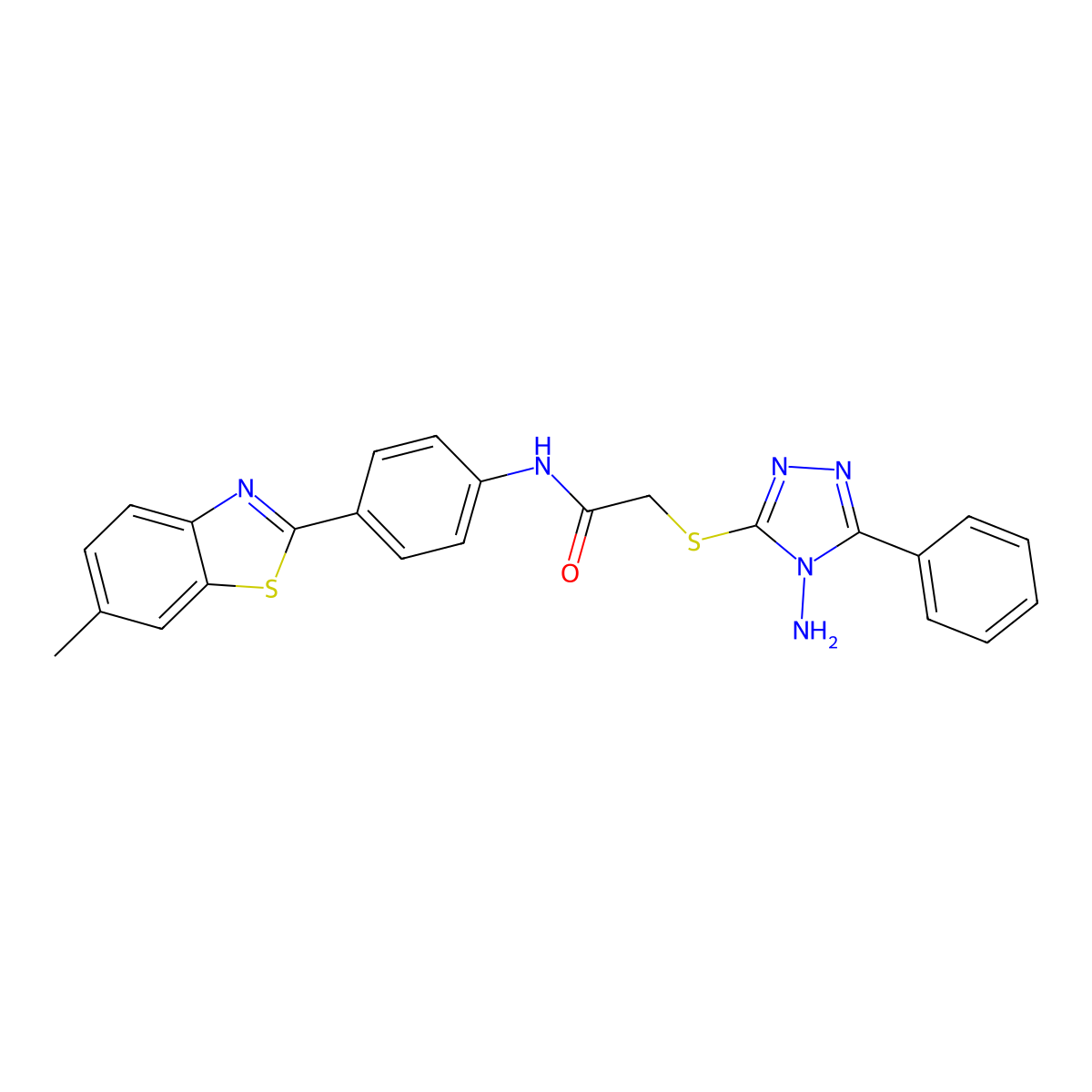 2-(4-amino-5-phenyl(1,2,4-triazol-3-ylthio))-N-[4-(6-methylbenzothiazol-2-yl)p henyl]acetamide molecular structure, CAS 578754-37-7