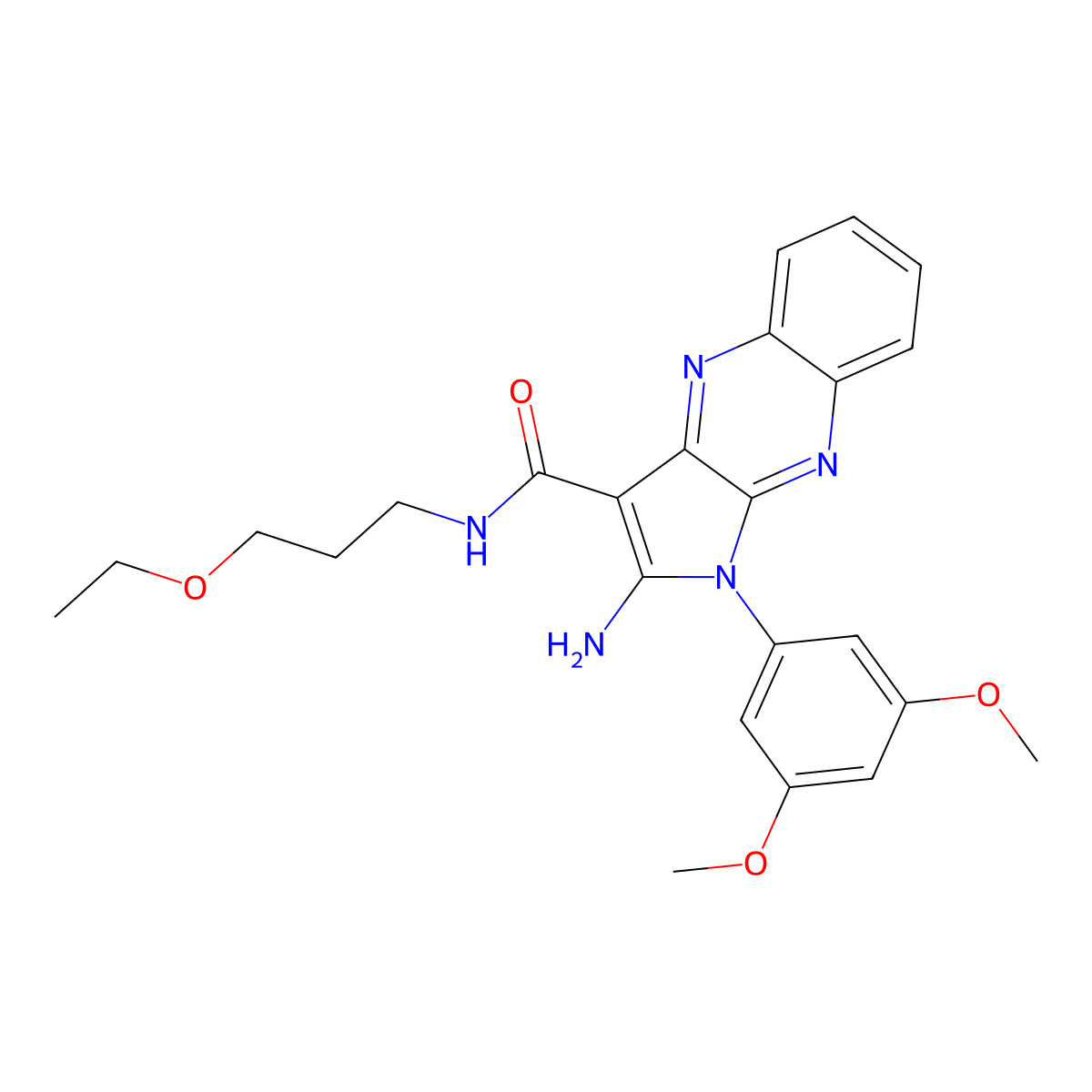2-amino-1-(3,5-dimethoxyphenyl)-N-(3-ethoxypropyl)-1H-pyrrolo[2,3-b]quinoxaline-3-carboxamide molecular structure, CAS 578754-60-6