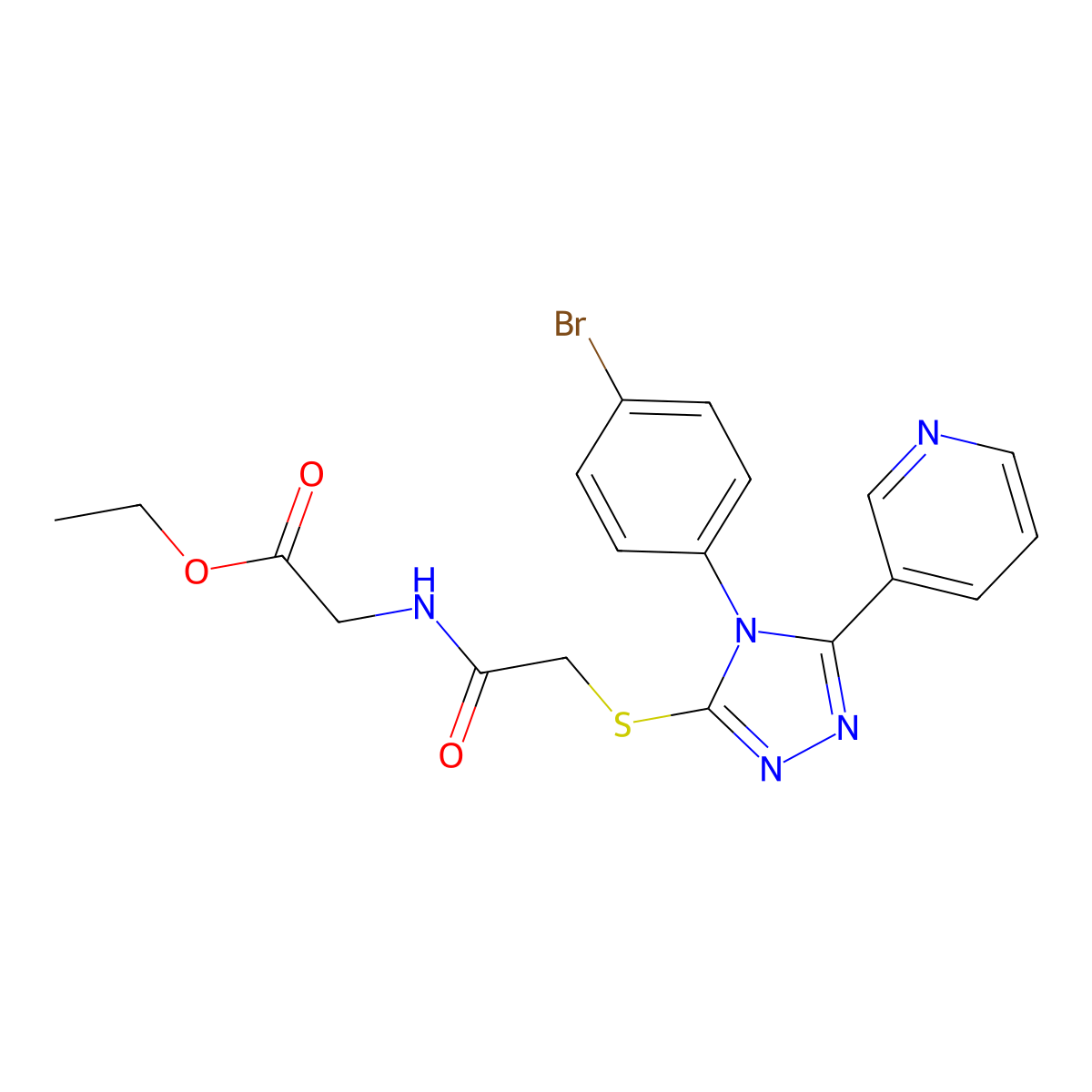 ET((((4-(4-BR-PH)-5-(3-Pyridinyl)-4H-1,2,4-triazol-3-YL)thio)AC)amino)acetate molecular structure, CAS 578754-67-3