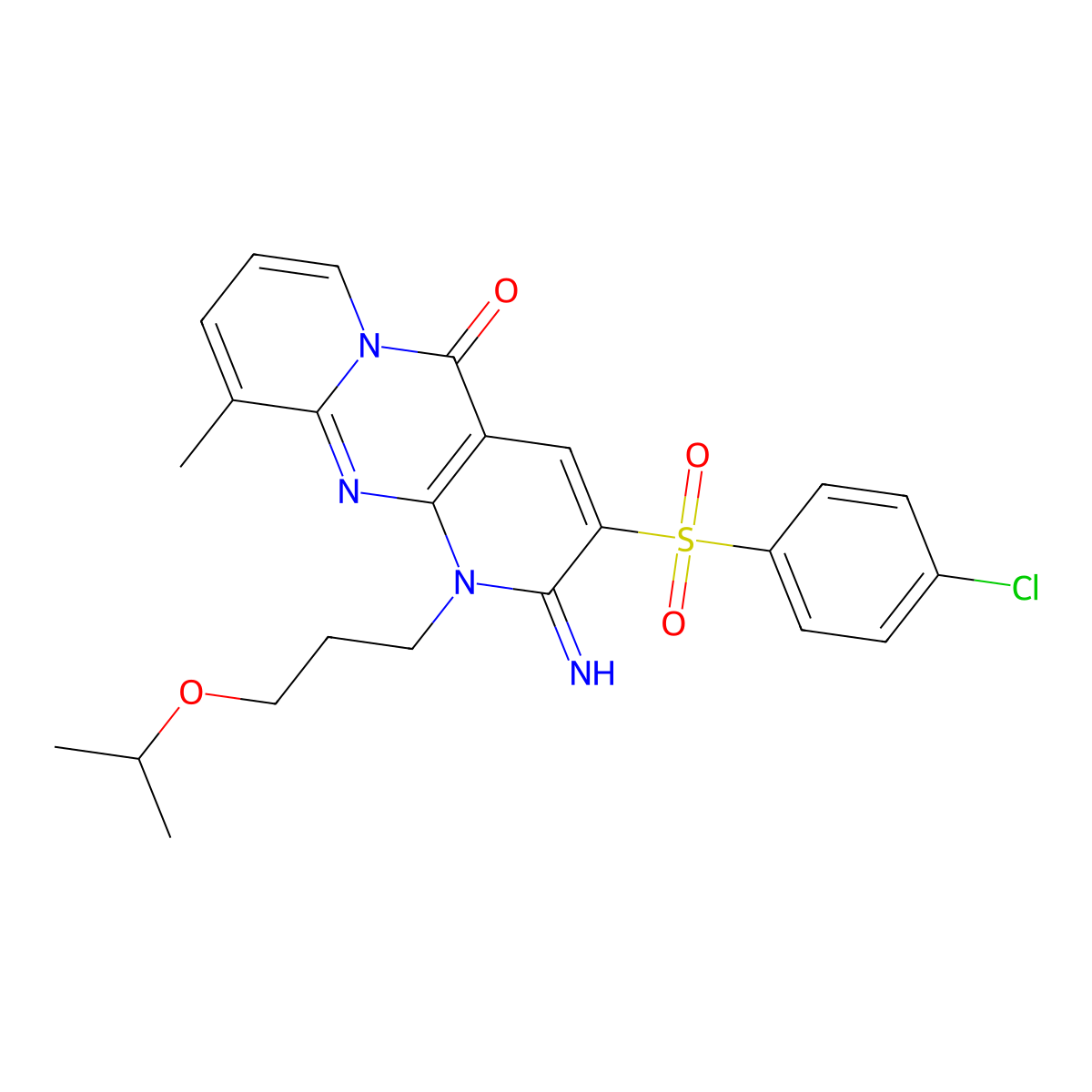 3-[(4-chlorophenyl)sulfonyl]-2-imino-10-methyl-1-[3-(propan-2-yloxy)propyl]-1,2-dihydro-5H-dipyrido[1,2-a:2',3'-d]pyrimidin-5-one molecular structure, CAS 578754-74-2