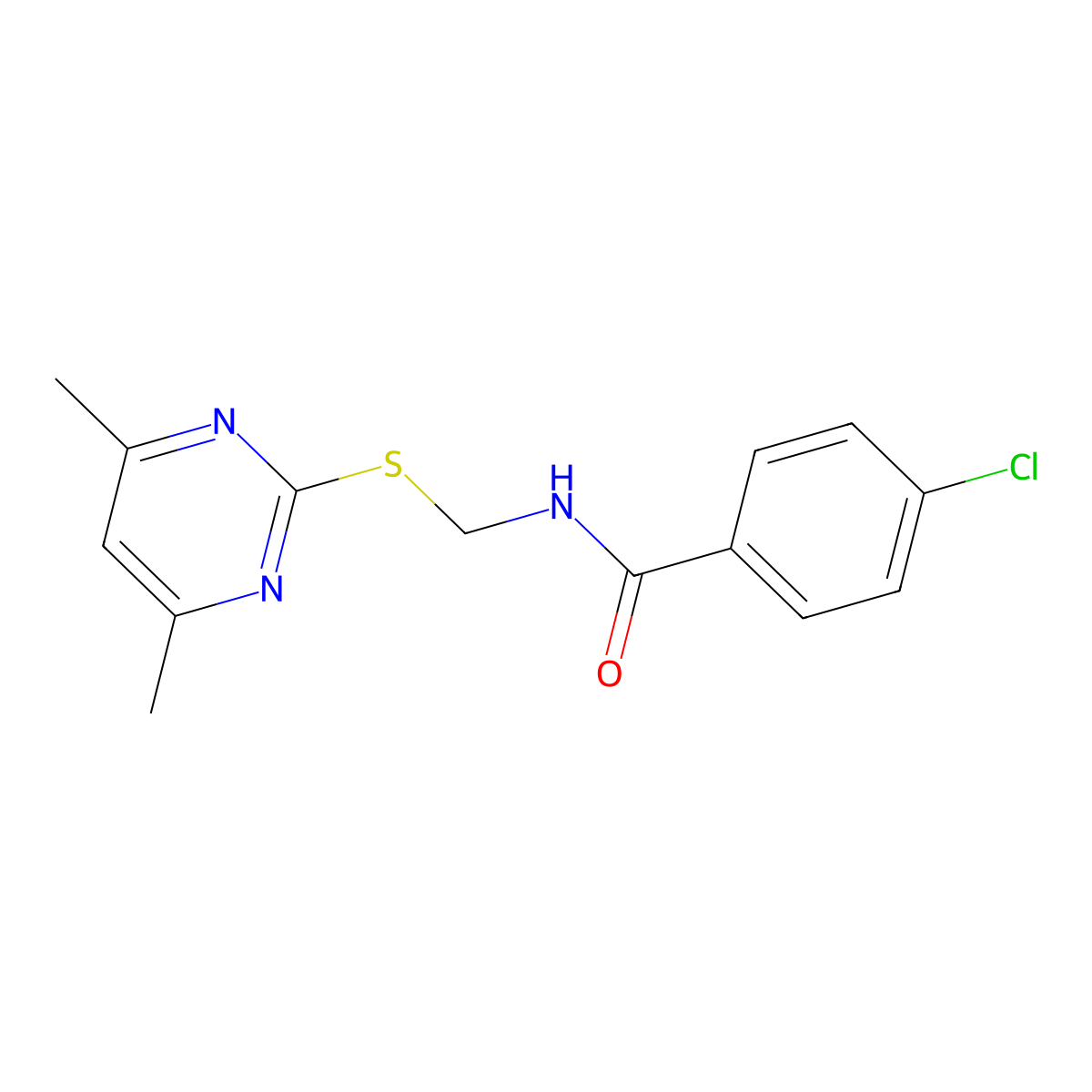 4-chloro-N-[[(4,6-dimethyl-2-pyrimidinyl)thio]methyl]benzamide molecular structure, CAS 578754-76-4