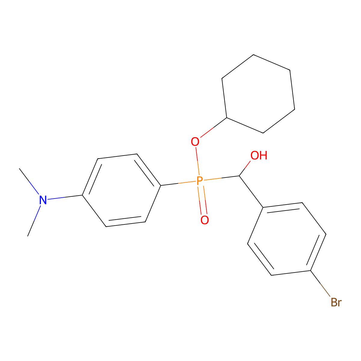 Cyclohexyl ((4-bromophenyl)(hydroxy)methyl)(4-(dimethylamino)phenyl)phosphinate molecular structure, CAS 578754-94-6