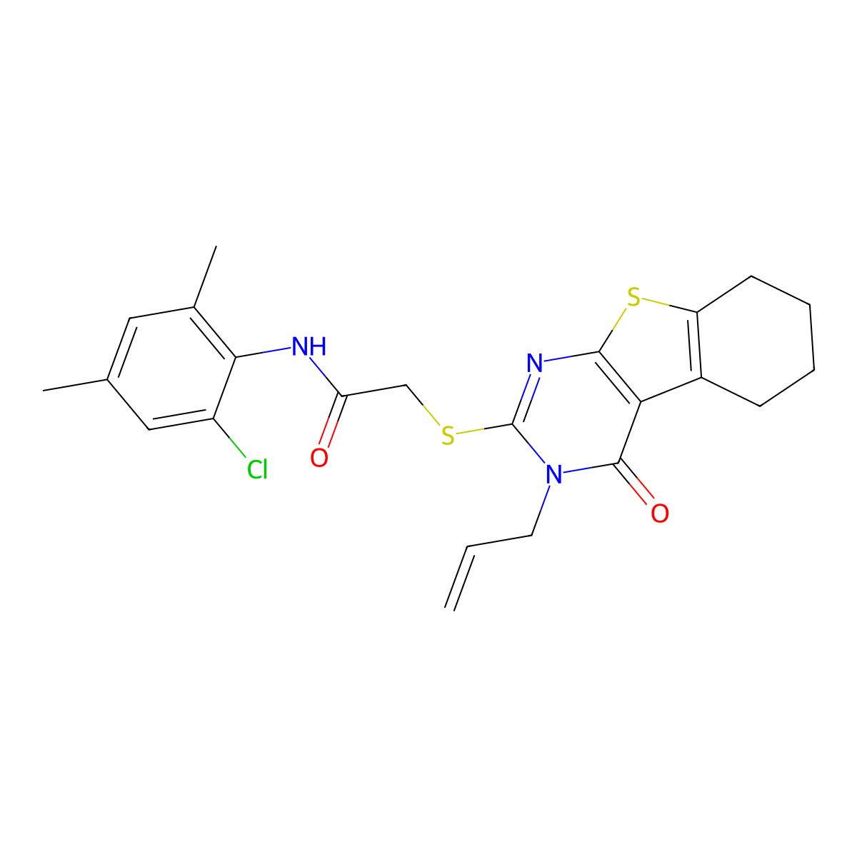 N-(2-chloro-4,6-dimethylphenyl)-2-{[4-oxo-3-(prop-2-en-1-yl)-3,4,5,6,7,8-hexahydro[1]benzothieno[2,3-d]pyrimidin-2-yl]sulfanyl}acetamide molecular structure, CAS 578754-98-0