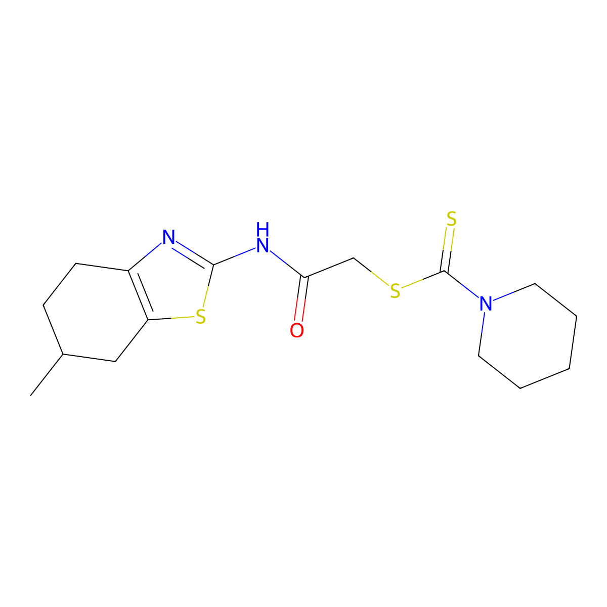 2-[(6-Methyl-4,5,6,7-tetrahydro-1,3-benzothiazol-2-yl)amino]-2-oxoethyl piperidine-1-carbodithioate molecular structure, CAS 578755-13-2