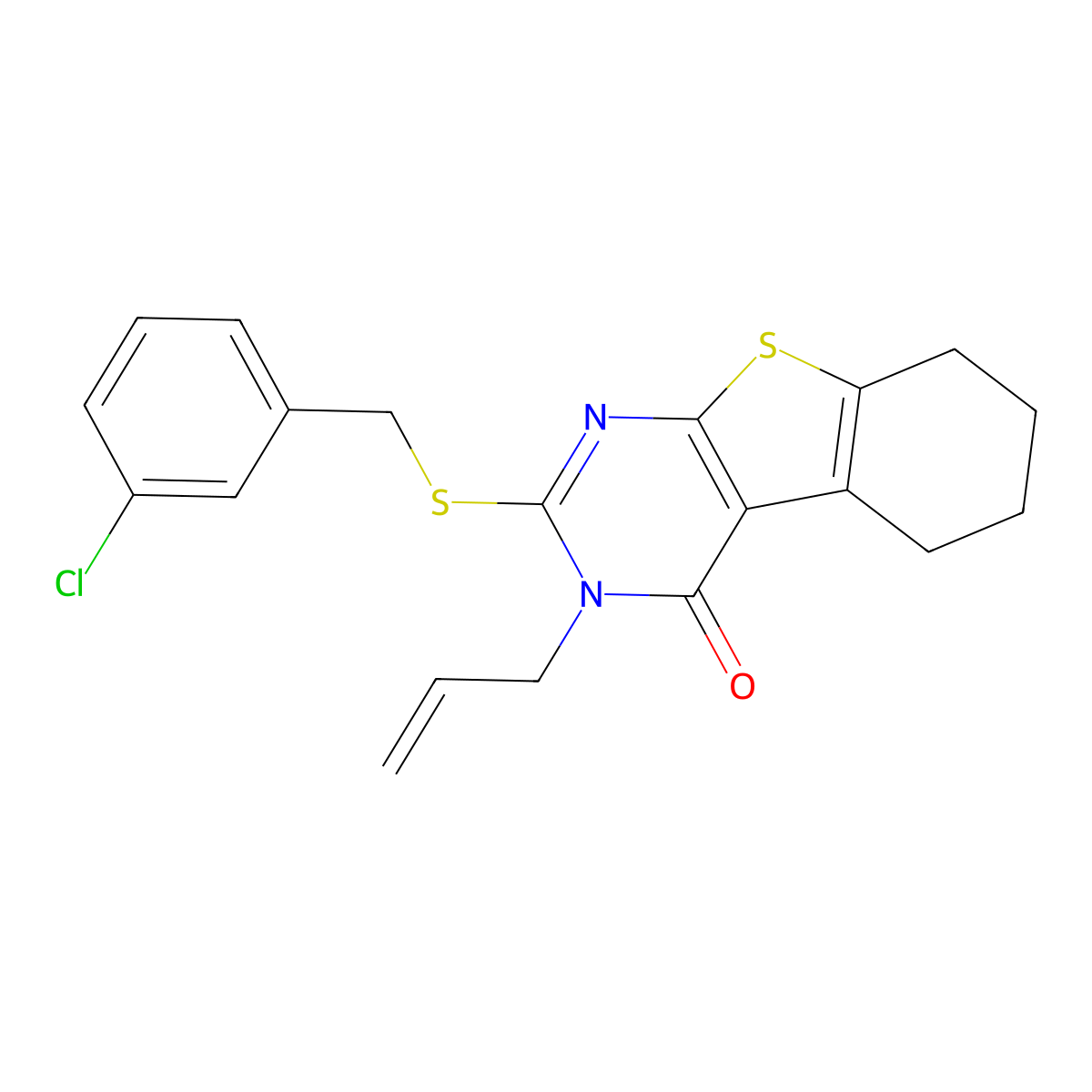 2-[(3-chlorobenzyl)sulfanyl]-3-(prop-2-en-1-yl)-5,6,7,8-tetrahydro[1]benzothieno[2,3-d]pyrimidin-4(3H)-one molecular structure, CAS 578755-29-0