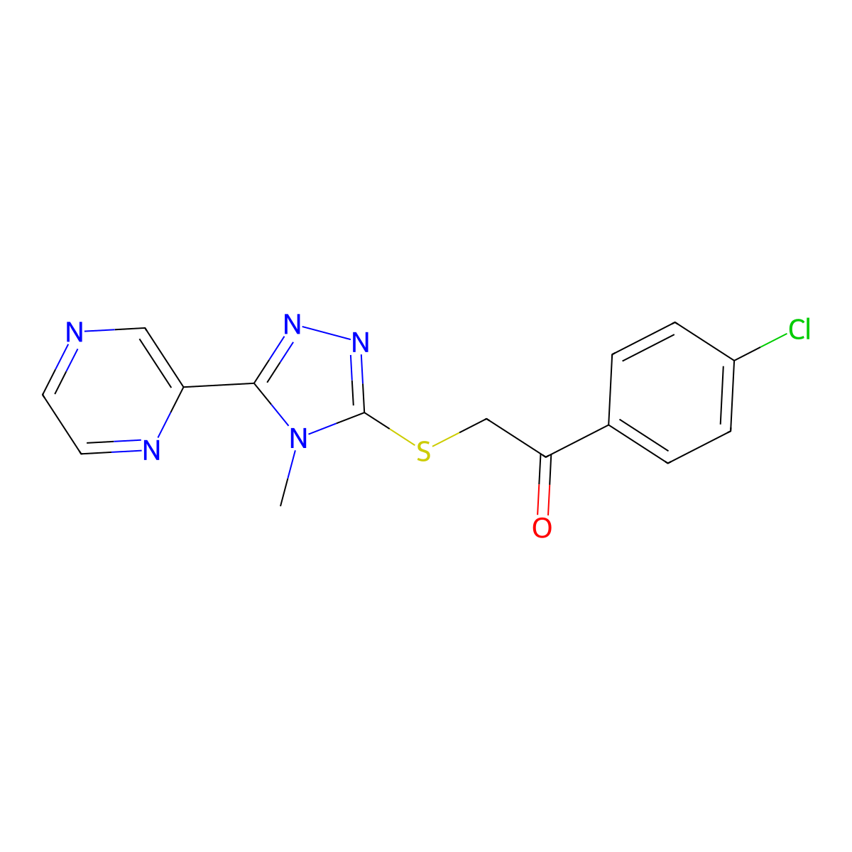 1-(4-chlorophenyl)-2-{[4-methyl-5-(pyrazin-2-yl)-4H-1,2,4-triazol-3-yl]sulfanyl}ethanone molecular structure, CAS 578755-30-3