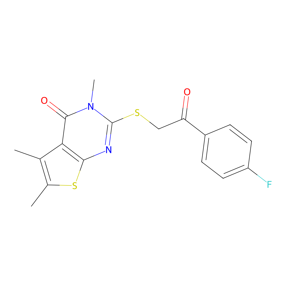 2-{[2-(4-fluorophenyl)-2-oxoethyl]sulfanyl}-3,5,6-trimethylthieno[2,3-d]pyrimidin-4(3H)-one molecular structure, CAS 578755-49-4
