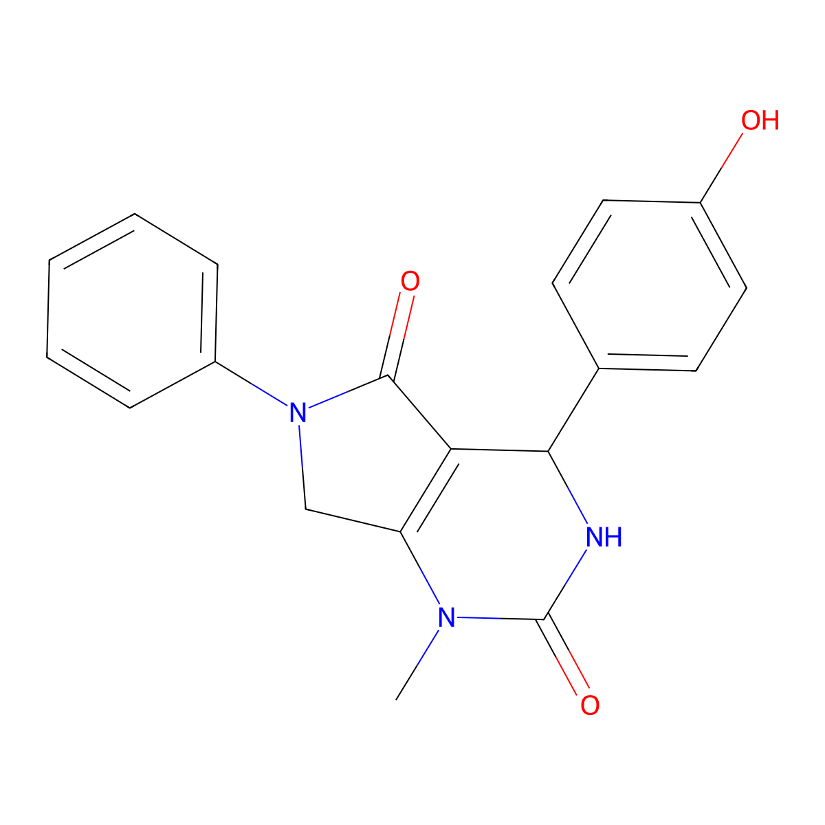4-(4-hydroxyphenyl)-1-methyl-6-phenyl-4,7-dihydro-3H-pyrrolo[3,4-d]pyrimidine-2,5-dione molecular structure, CAS 578755-68-7