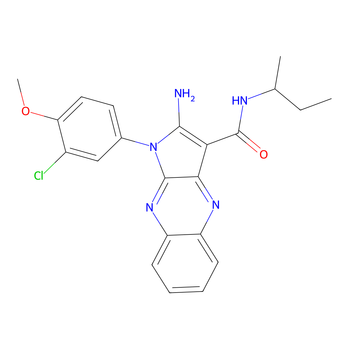 2-amino-N-butan-2-yl-1-(3-chloro-4-methoxyphenyl)pyrrolo[3,2-b]quinoxaline-3-carboxamide molecular structure, CAS 578755-93-8