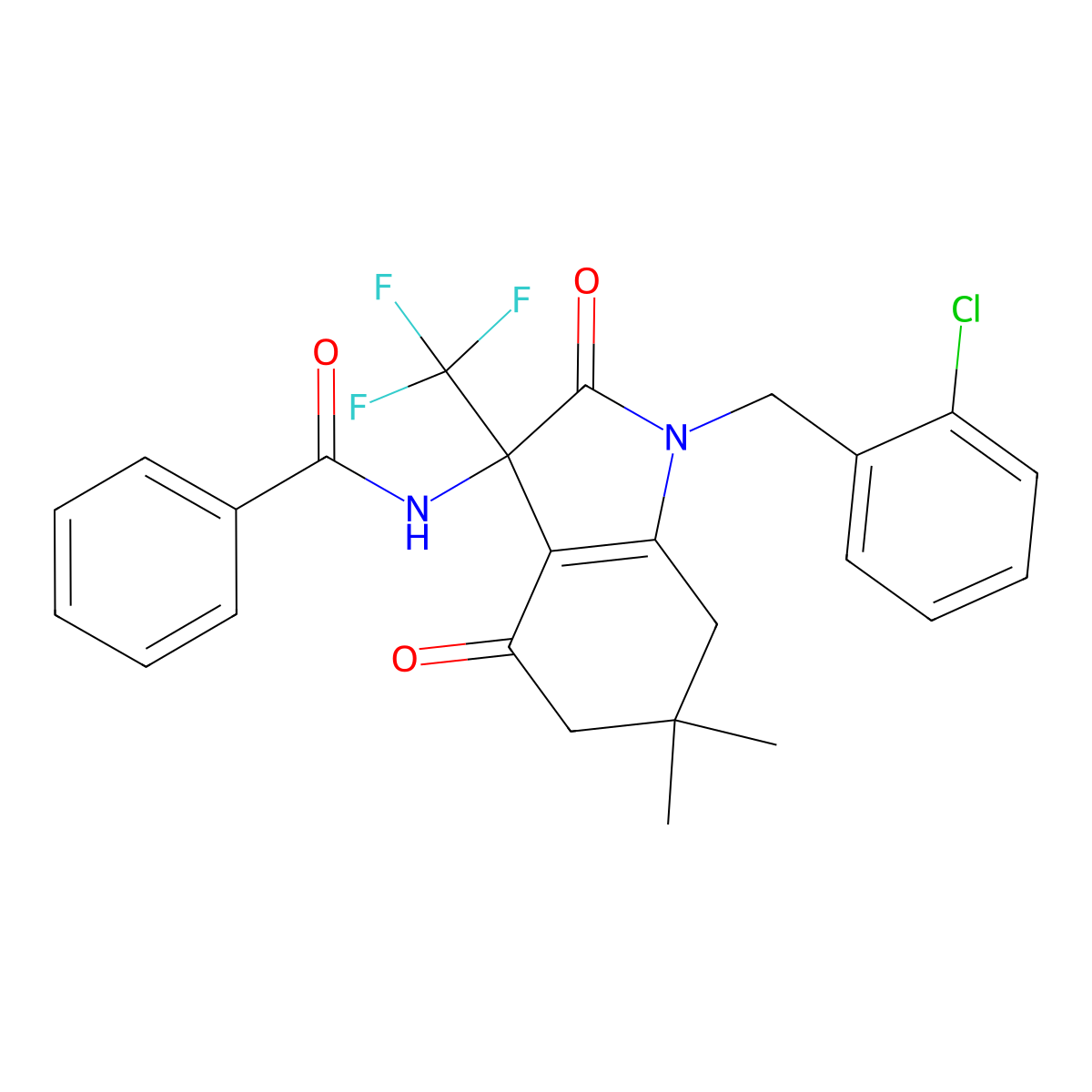 N-[1-[(2-chlorophenyl)methyl]-6,6-dimethyl-2,4-dioxo-3-(trifluoromethyl)-5,7-dihydroindol-3-yl]benzamide molecular structure, CAS 578755-97-2