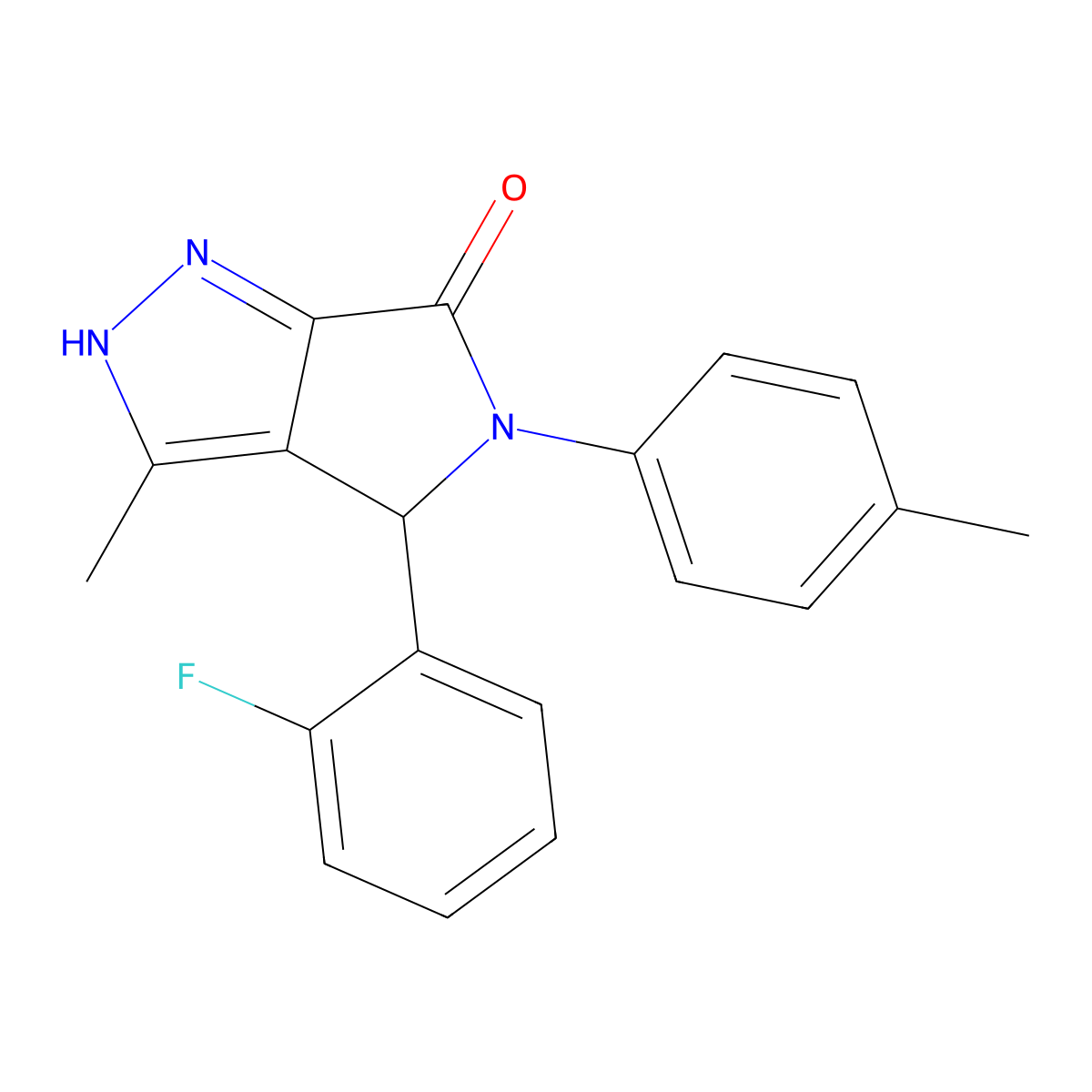 4-(2-fluorophenyl)-3-methyl-5-(4-methylphenyl)-4,5-dihydropyrrolo[3,4-c]pyrazol-6(1H)-one molecular structure, CAS 578756-07-7