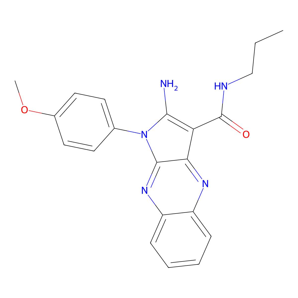 2-amino-1-(4-methoxyphenyl)-N-propyl-1H-pyrrolo[2,3-b]quinoxaline-3-carboxamide molecular structure, CAS 578756-23-7