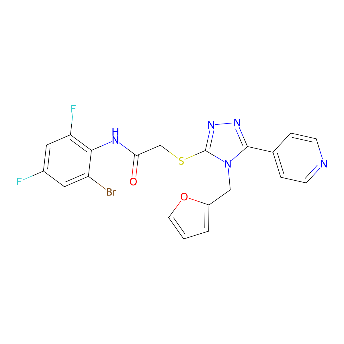 N-(2-bromo-4,6-difluorophenyl)-2-{[4-(furan-2-ylmethyl)-5-(pyridin-4-yl)-4H-1,2,4-triazol-3-yl]sulfanyl}acetamide molecular structure, CAS 578756-54-4