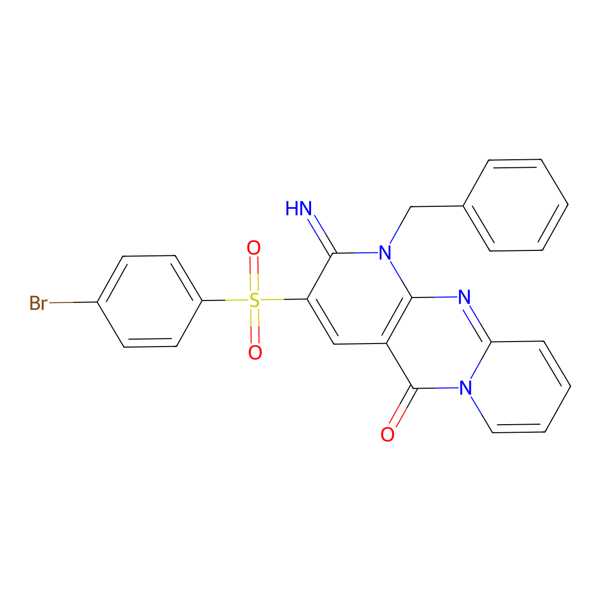 1-benzyl-3-[(4-bromophenyl)sulfonyl]-2-imino-1,2-dihydro-5H-dipyrido[1,2-a:2',3'-d]pyrimidin-5-one molecular structure, CAS 578756-62-4
