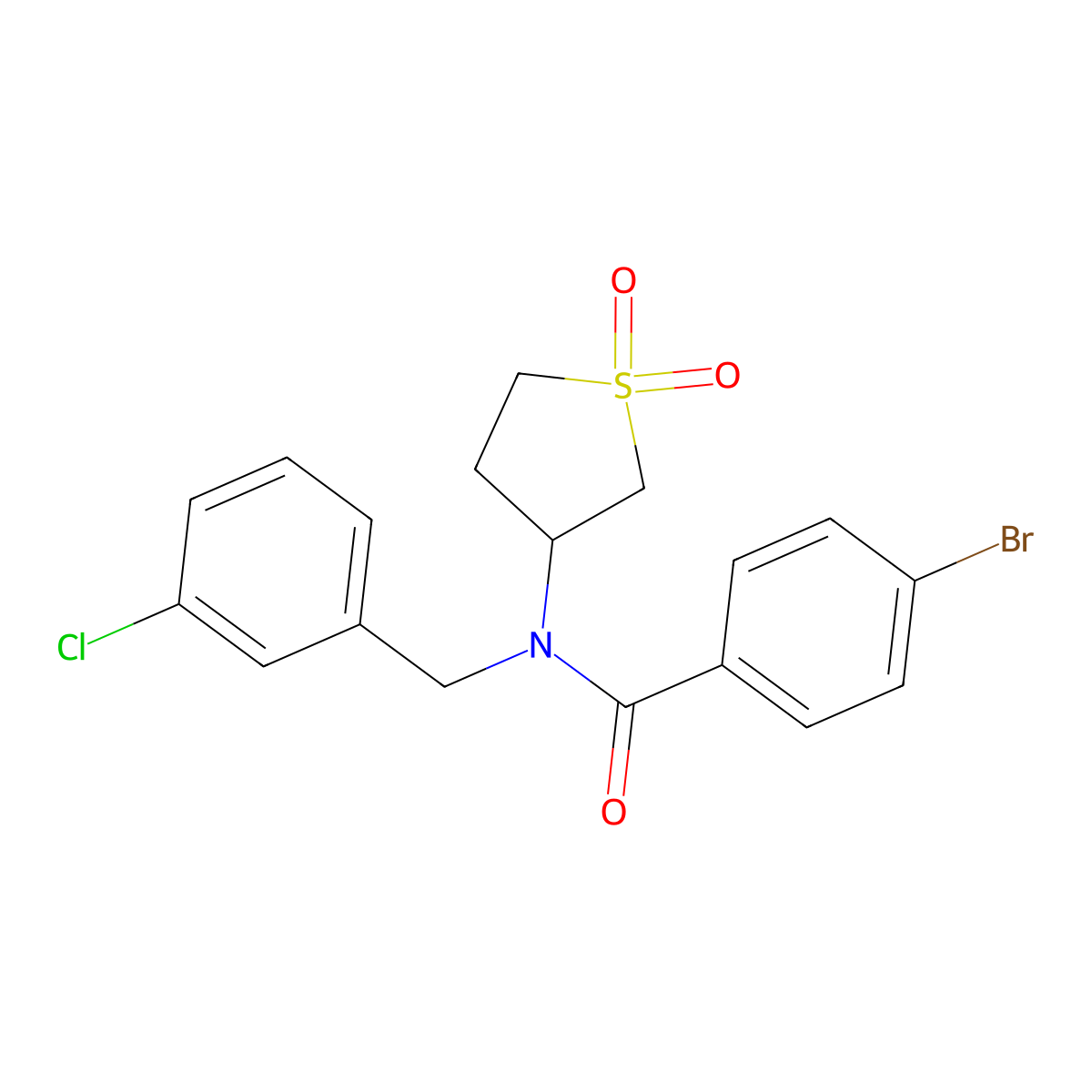 4-bromo-N-(3-chlorobenzyl)-N-(1,1-dioxidotetrahydrothiophen-3-yl)benzamide molecular structure, CAS 578756-66-8
