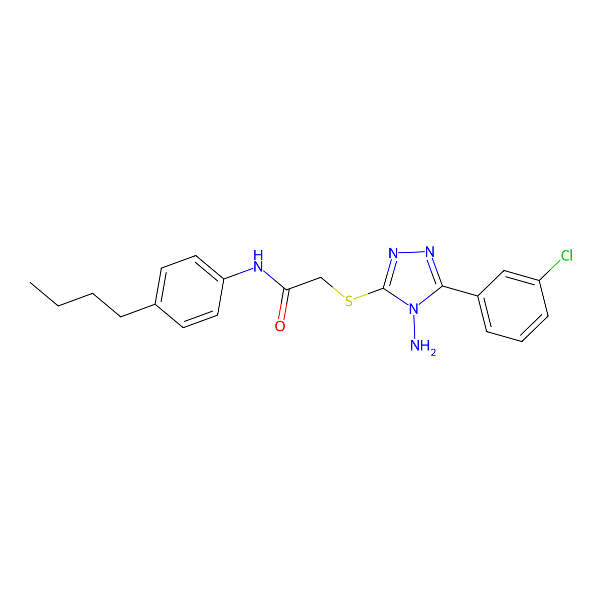 2-[4-amino-5-(3-chlorophenyl)(1,2,4-triazol-3-ylthio)]-N-(4-butylphenyl)acetam ide molecular structure, CAS 578757-15-0