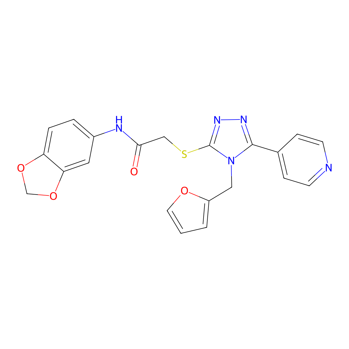N-(1,3-benzodioxol-5-yl)-2-{[4-(furan-2-ylmethyl)-5-(pyridin-4-yl)-4H-1,2,4-triazol-3-yl]sulfanyl}acetamide molecular structure, CAS 578757-42-3