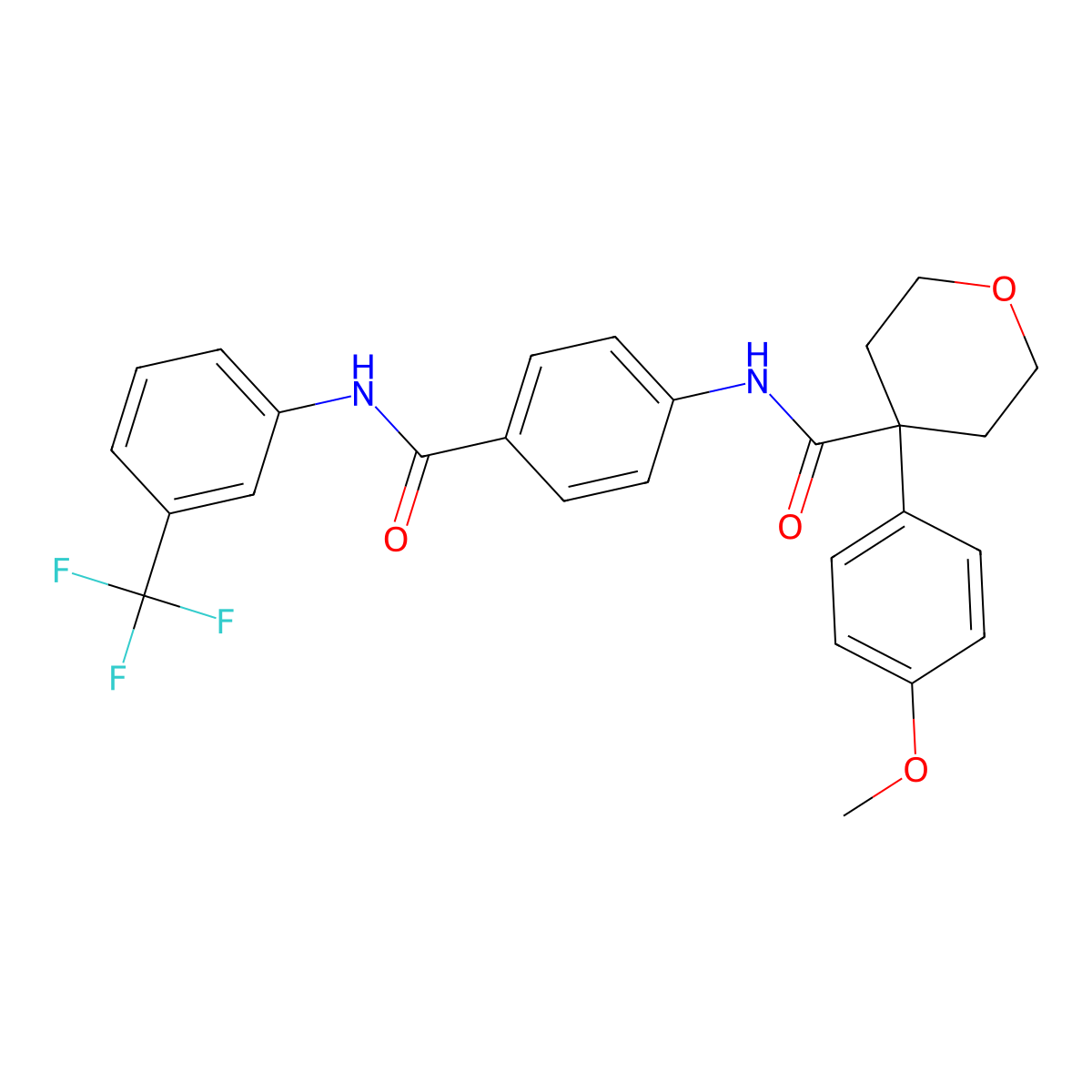 4-(4-methoxyphenyl)-N-[4-[[3-(trifluoromethyl)phenyl]carbamoyl]phenyl]oxane-4-carboxamide molecular structure, CAS 578757-48-9