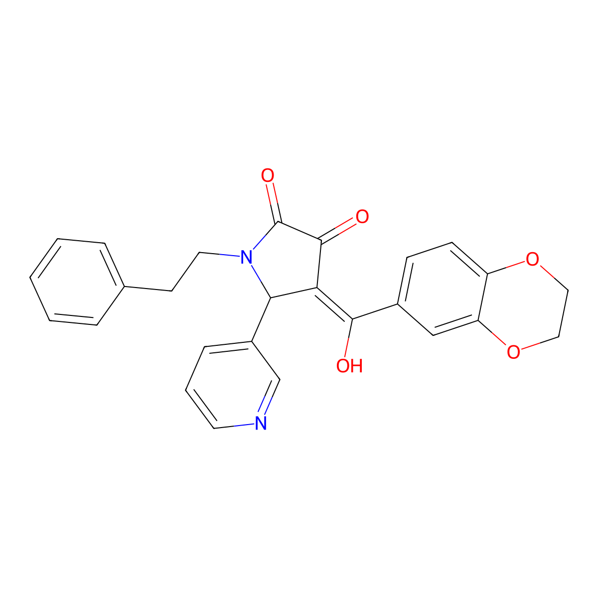 4-(2,3-dihydro-1,4-benzodioxine-6-carbonyl)-3-hydroxy-1-(2-phenylethyl)-5-(pyridin-3-yl)-2,5-dihydro-1H-pyrrol-2-one molecular structure, CAS 578757-56-9