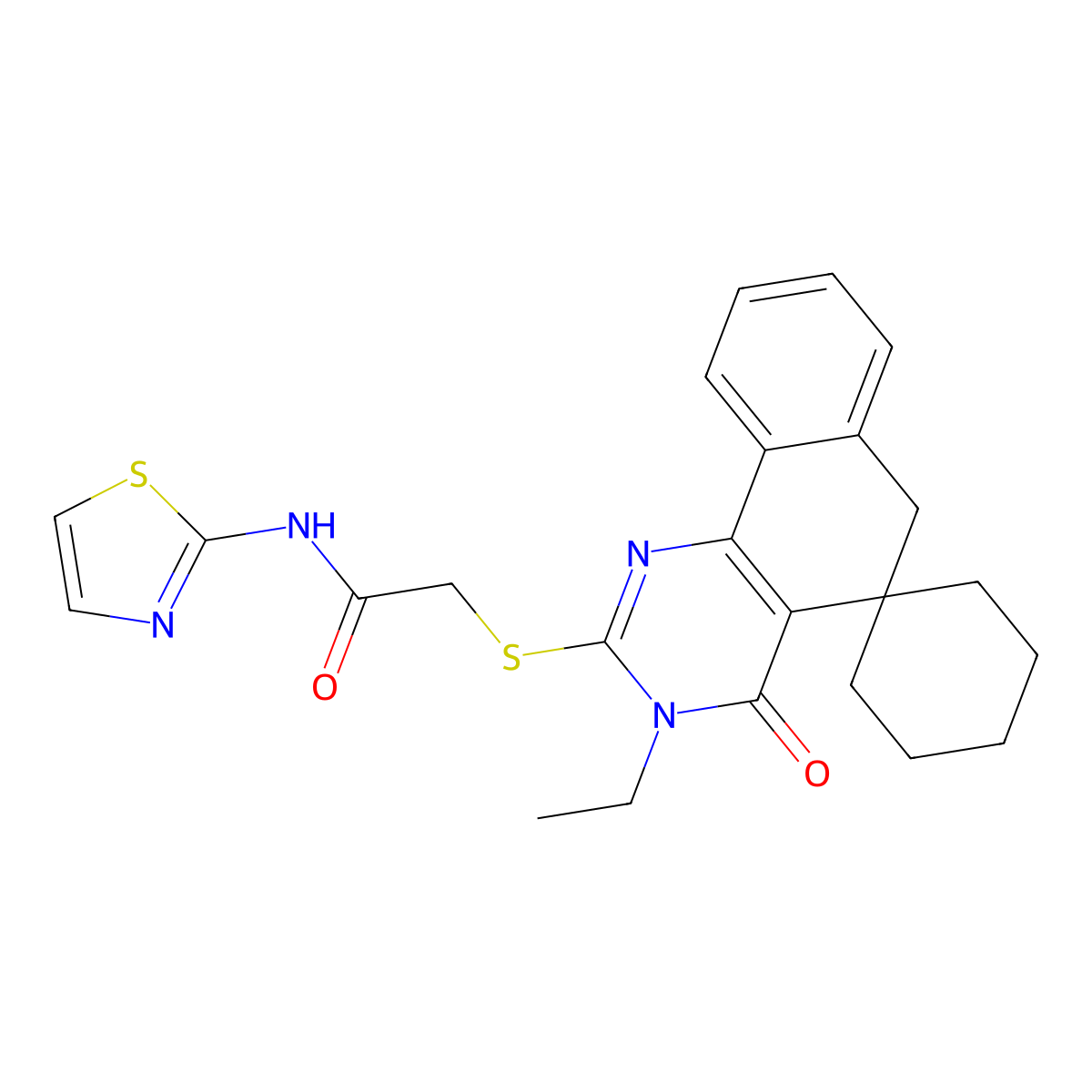 2-(3-ethyl-4-oxospiro[6H-benzo[h]quinazoline-5,1'-cyclohexane]-2-yl)sulfanyl-N-(1,3-thiazol-2-yl)acetamide molecular structure, CAS 578757-66-1