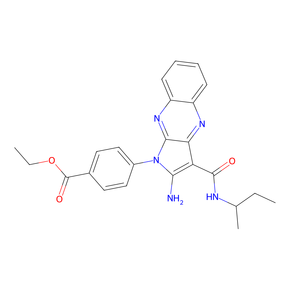 Ethyl 4-[2-amino-3-(butan-2-ylcarbamoyl)pyrrolo[3,2-b]quinoxalin-1-yl]benzoate molecular structure, CAS 578757-70-7