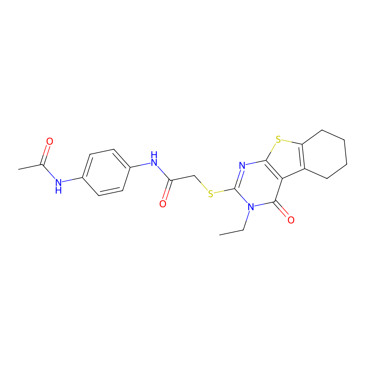 N-[4-(acetylamino)phenyl]-2-[(3-ethyl-4-oxo-3,4,5,6,7,8-hexahydro[1]benzothieno[2,3-d]pyrimidin-2-yl)sulfanyl]acetamide molecular structure, CAS 578757-78-5