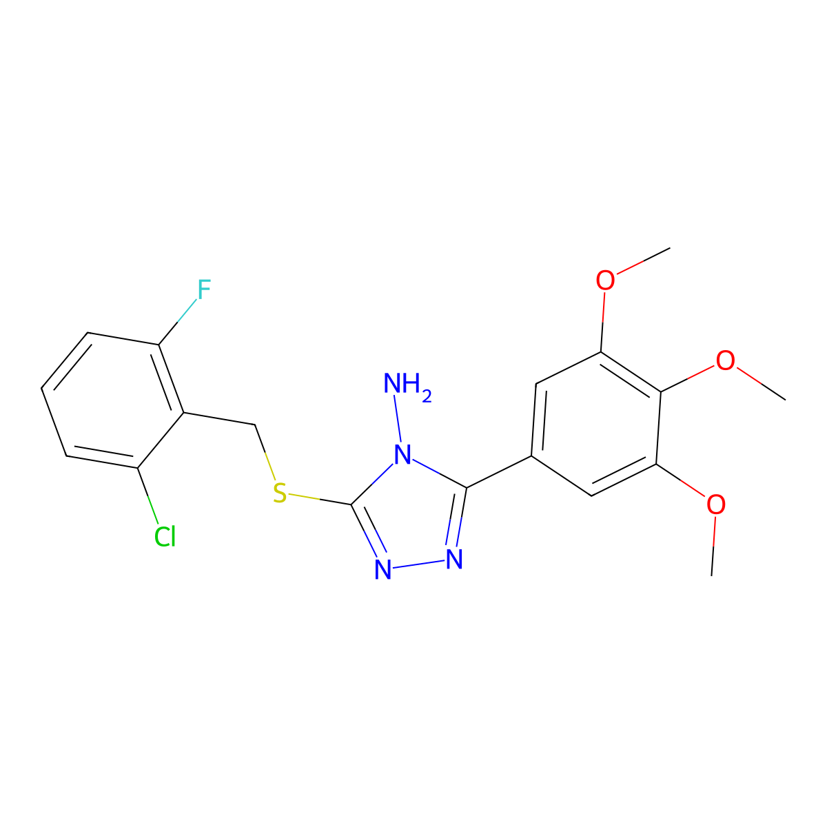 3-[(2-chloro-6-fluorobenzyl)sulfanyl]-5-(3,4,5-trimethoxyphenyl)-4H-1,2,4-triazol-4-amine molecular structure, CAS 578758-20-0