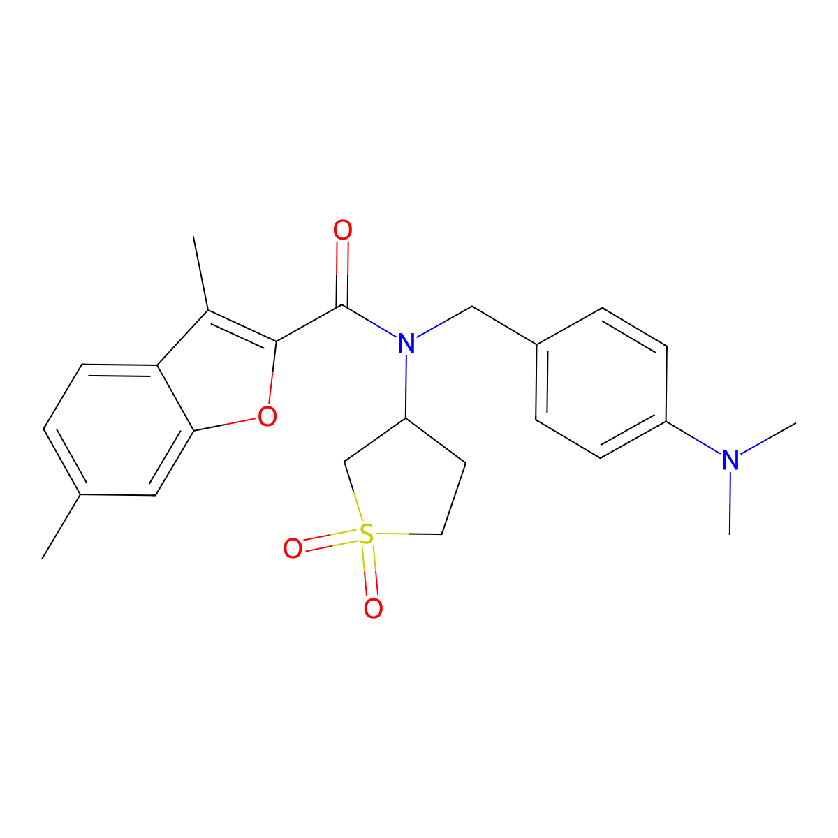 N-[4-(dimethylamino)benzyl]-N-(1,1-dioxidotetrahydrothiophen-3-yl)-3,6-dimethyl-1-benzofuran-2-carboxamide molecular structure, CAS 578758-31-3