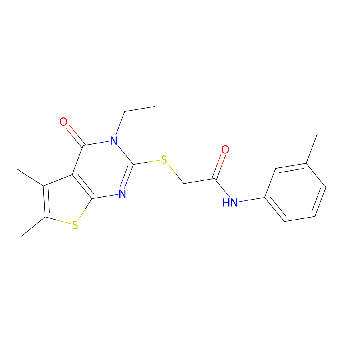 2-[(3-Ethyl-5,6-dimethyl-4-oxo-3,4-dihydrothieno[2,3-D]pyrimidin-2-YL)sulfanyl]-N-(3-methylphenyl)acetamide molecular structure, CAS 578758-40-4