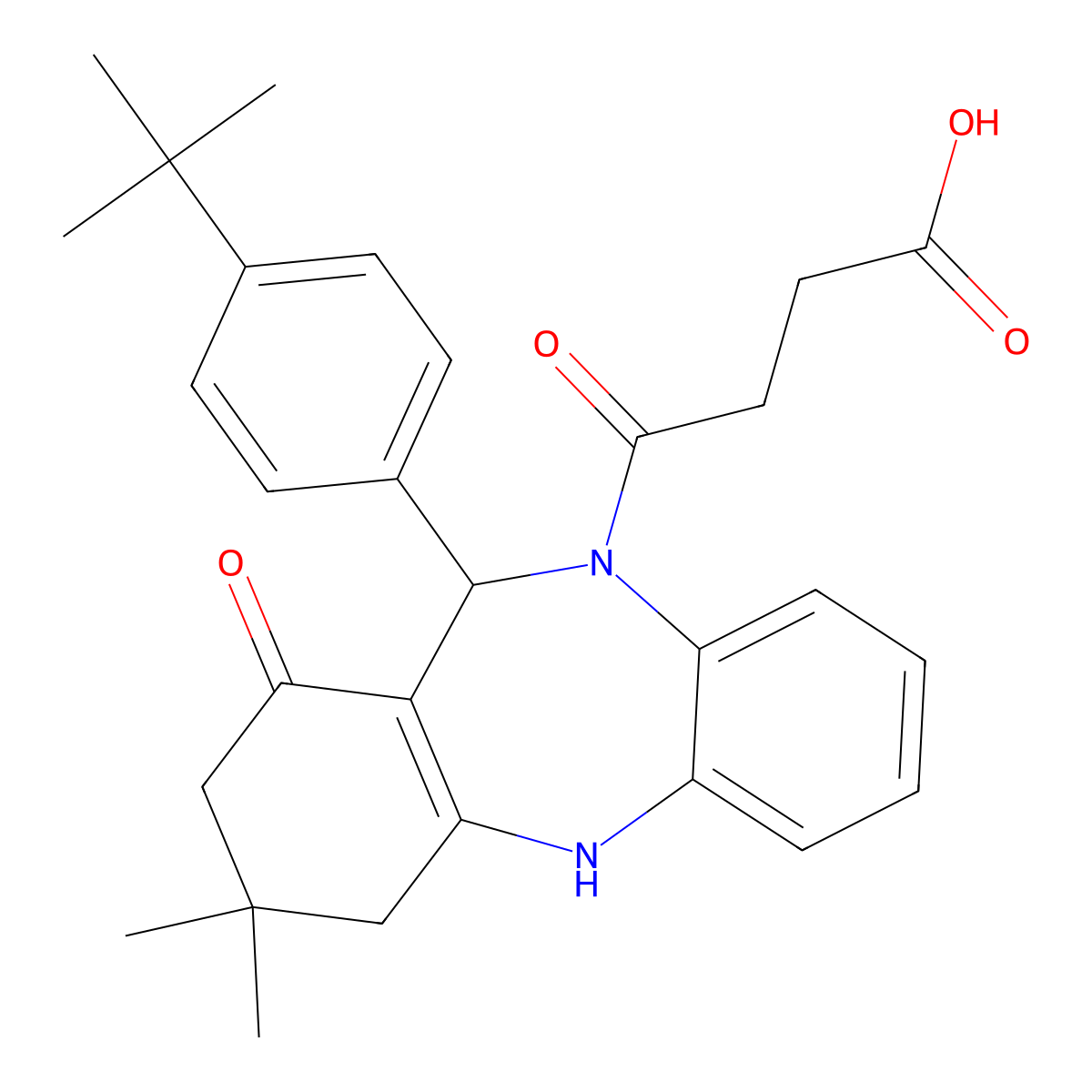 4-[11-(4-tert-butylphenyl)-3,3-dimethyl-1-oxo-1,2,3,4,5,11-hexahydro-10H-dibenzo[b,e][1,4]diazepin-10-yl]-4-oxobutanoic acid molecular structure, CAS 578758-53-9