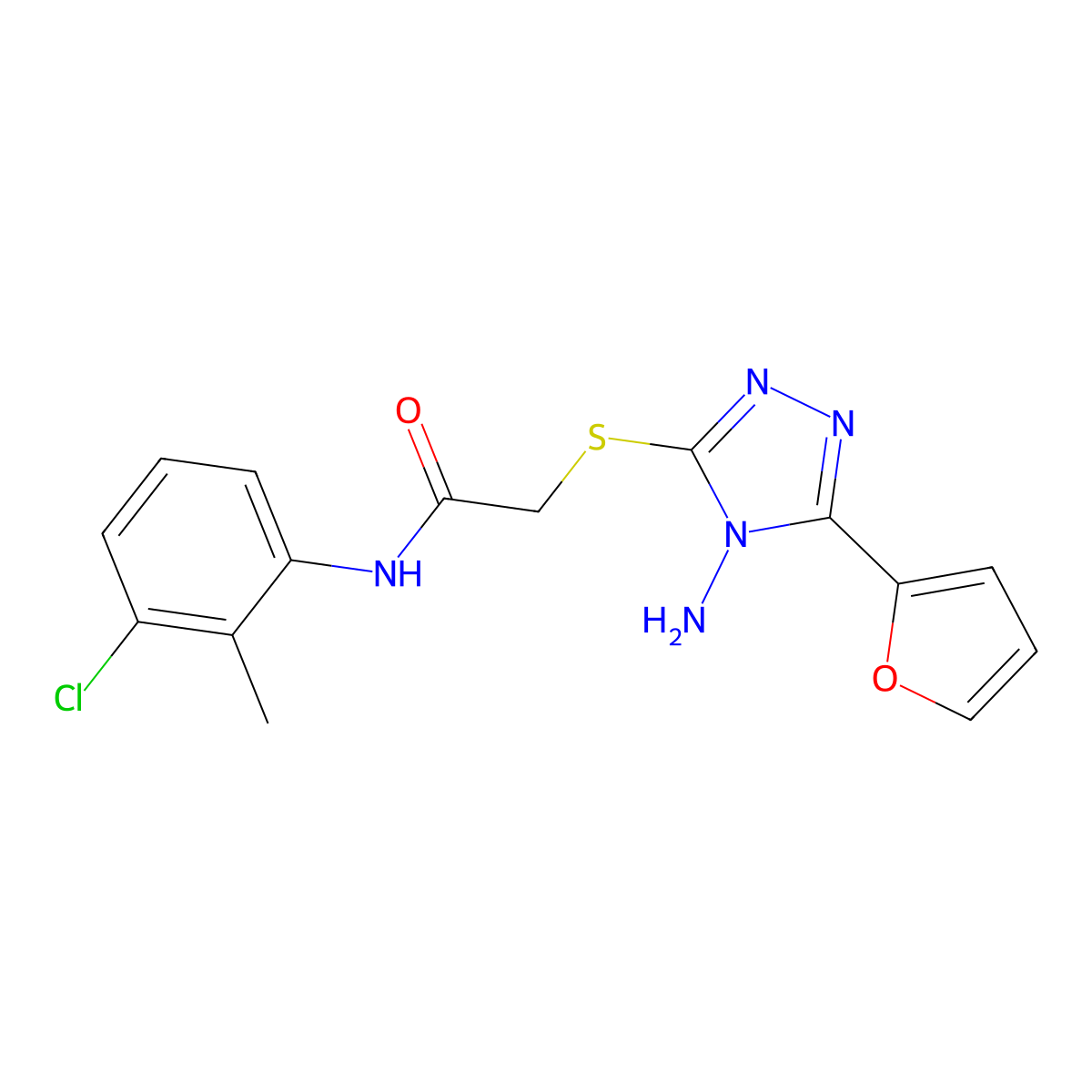 2-((4-amino-5-(furan-2-yl)-4H-1,2,4-triazol-3-yl)thio)-N-(3-chloro-2-methylphenyl)acetamide molecular structure, CAS 578758-63-1