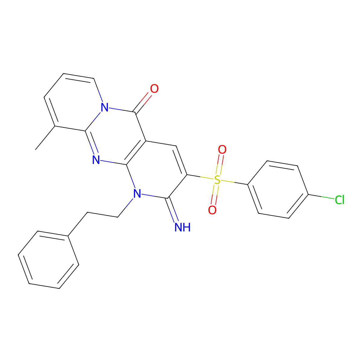 3-[(4-chlorophenyl)sulfonyl]-2-imino-10-methyl-1-(2-phenylethyl)-1,2-dihydro-5H-dipyrido[1,2-a:2',3'-d]pyrimidin-5-one molecular structure, CAS 578758-73-3