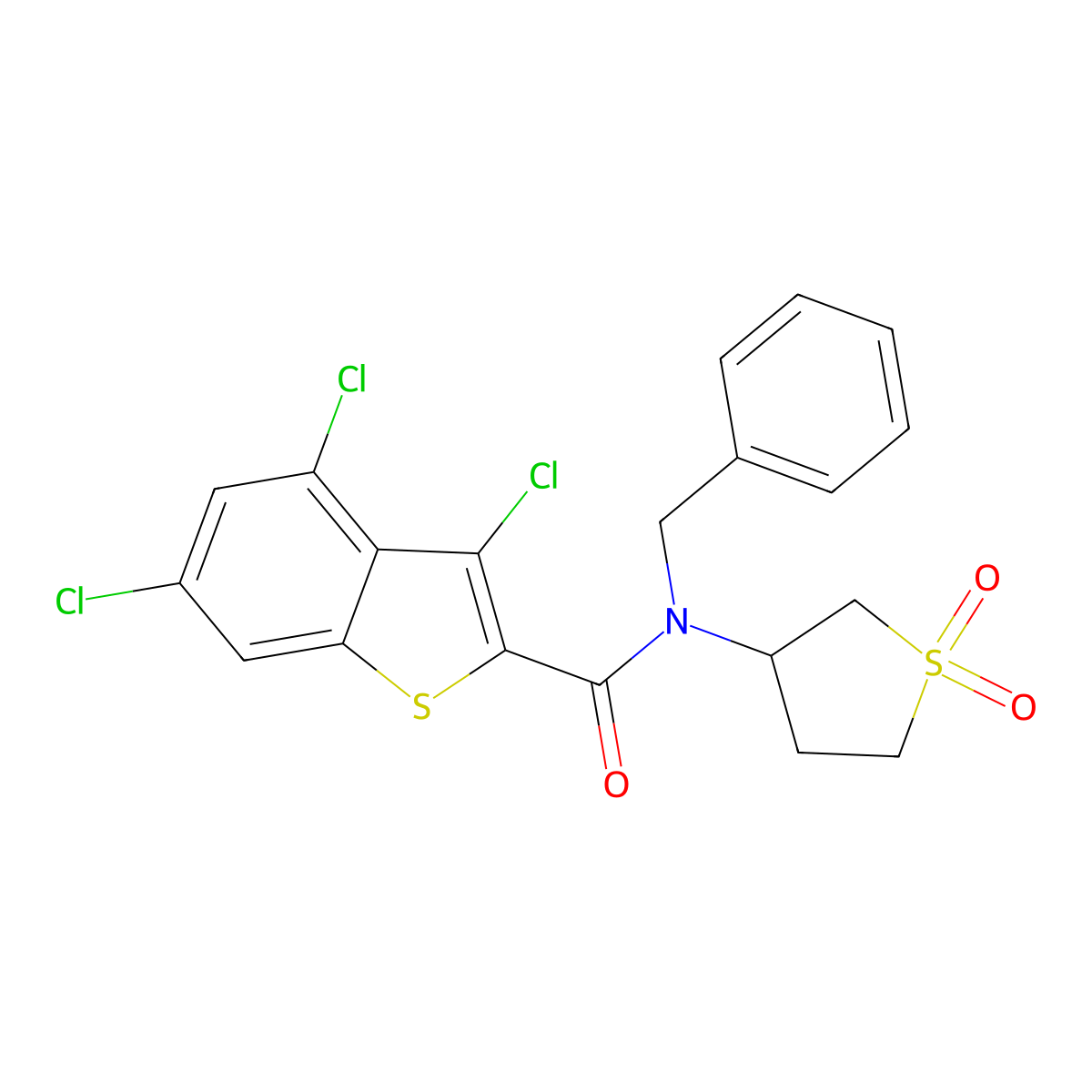 N-benzyl-3,4,6-trichloro-N-(1,1-dioxidotetrahydrothiophen-3-yl)-1-benzothiophene-2-carboxamide molecular structure, CAS 578759-14-5