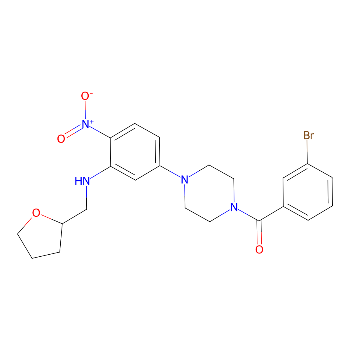 (3-Bromophenyl)-[4-[4-nitro-3-(oxolan-2-ylmethylamino)phenyl]piperazin-1-yl]methanone molecular structure, CAS 578759-17-8