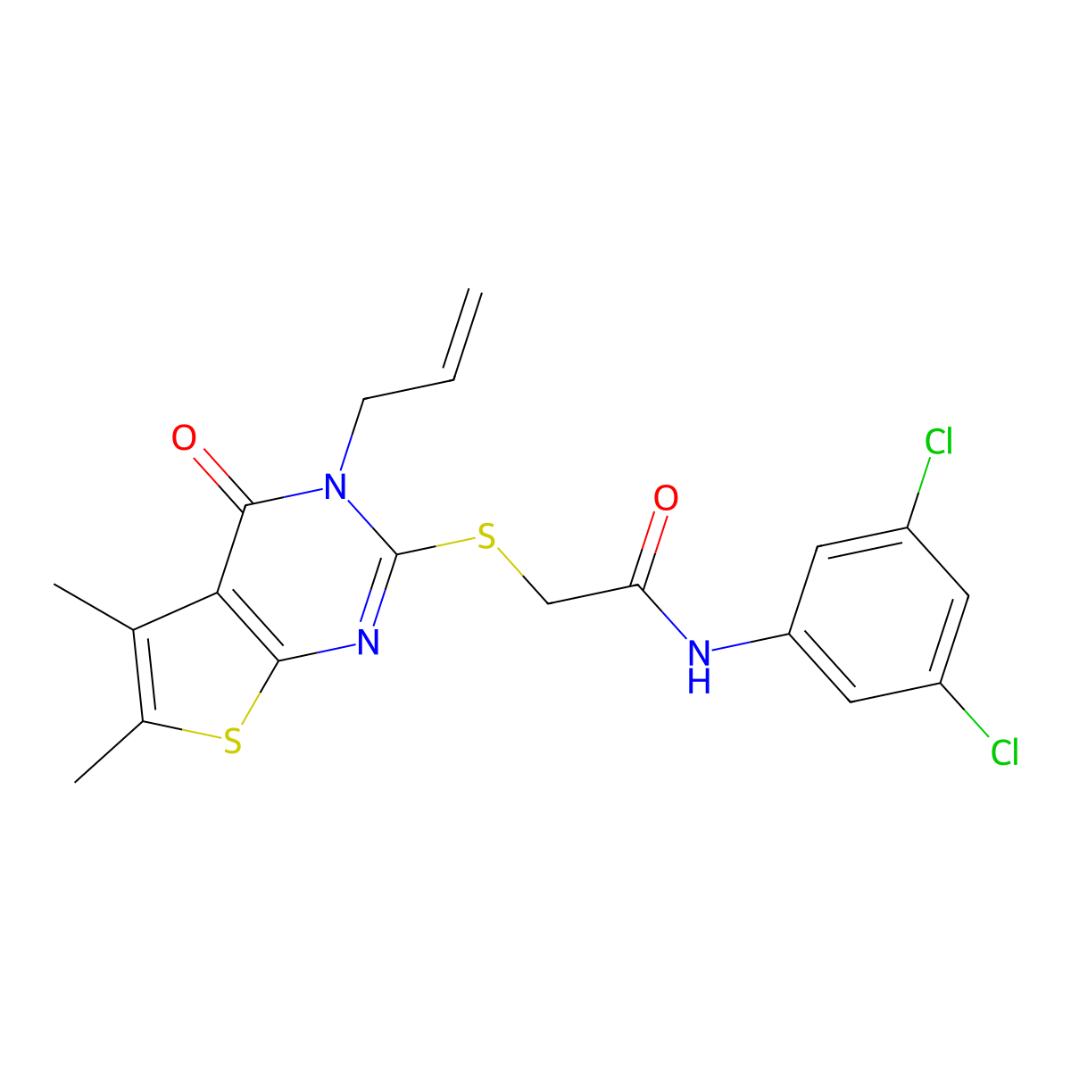 N-(3,5-dichlorophenyl)-2-{[5,6-dimethyl-4-oxo-3-(prop-2-en-1-yl)-3,4-dihydrothieno[2,3-d]pyrimidin-2-yl]sulfanyl}acetamide molecular structure, CAS 578759-47-4