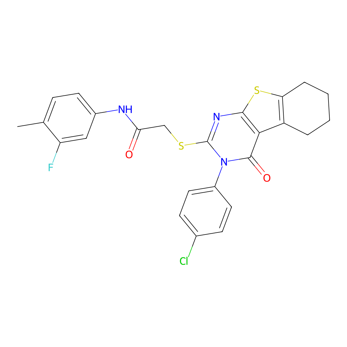 2-{[3-(4-Chlorophenyl)-4-oxo-3,4,5,6,7,8-hexahydro[1]benzothieno[2,3-D]pyrimidin-2-YL]sulfanyl}-N-(3-fluoro-4-methylphenyl)acetamide molecular structure, CAS 578759-50-9
