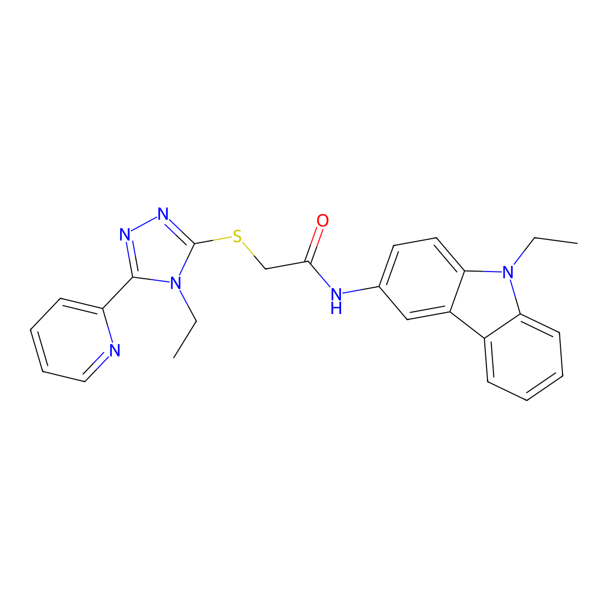 N-(9-Ethyl-9H-carbazol-3-YL)-2-{[4-ethyl-5-(2-pyridinyl)-4H-1,2,4-triazol-3-YL]sulfanyl}acetamide molecular structure, CAS 578759-53-2