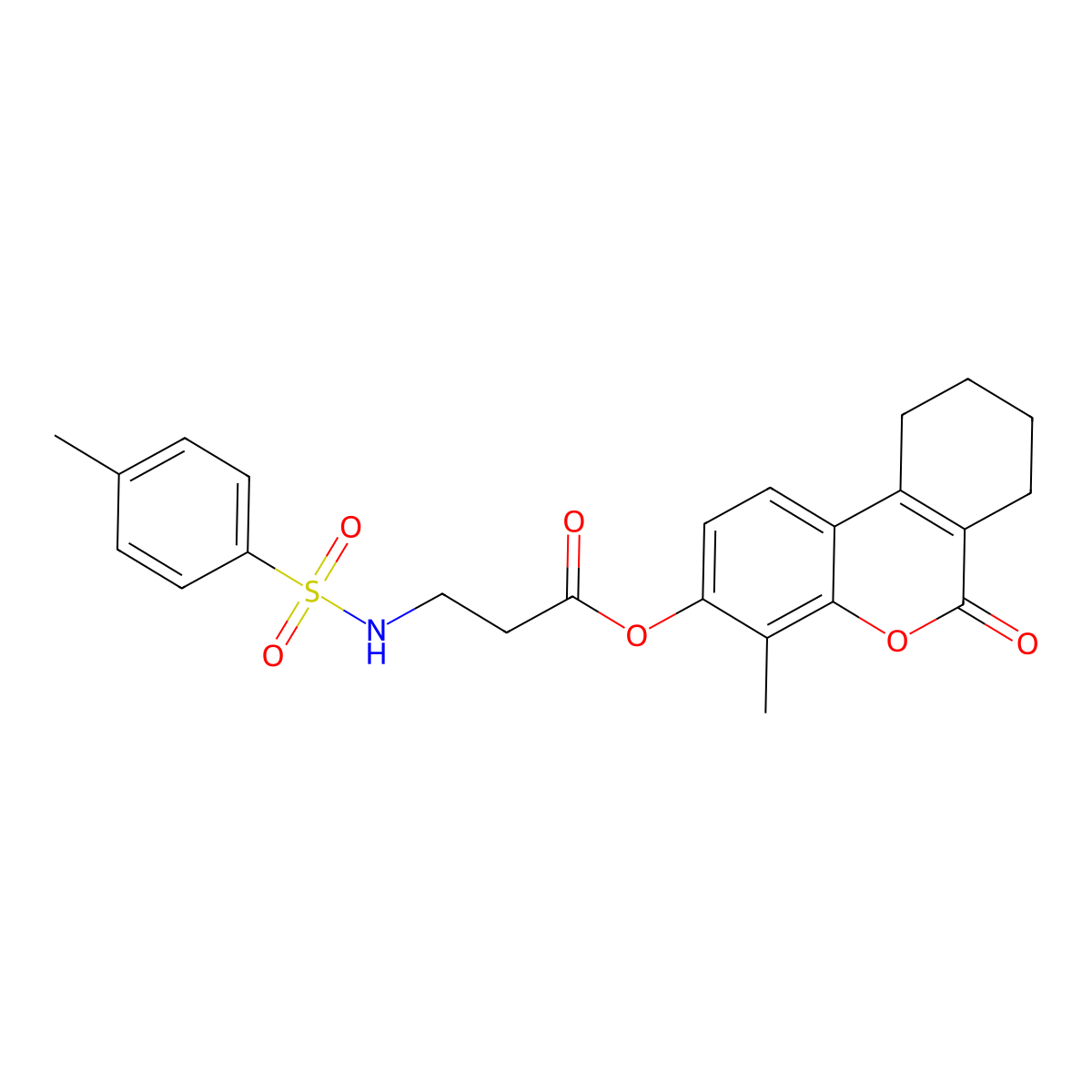 4-methyl-6-oxo-7,8,9,10-tetrahydro-6H-benzo[c]chromen-3-yl N-[(4-methylphenyl)sulfonyl]-beta-alaninate molecular structure, CAS 578759-66-7