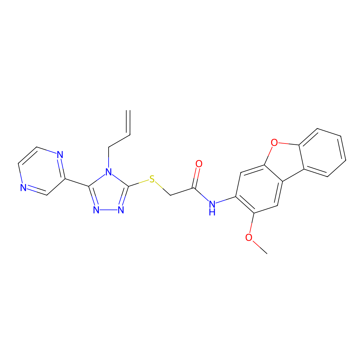 Acetamide, N-(2-methoxy-3-dibenzofuranyl)-2-[[4-(2-propenyl)-5-pyrazinyl-4H-1,2,4-triazol-3-yl]thio]-(9CI) molecular structure, CAS 578759-77-0