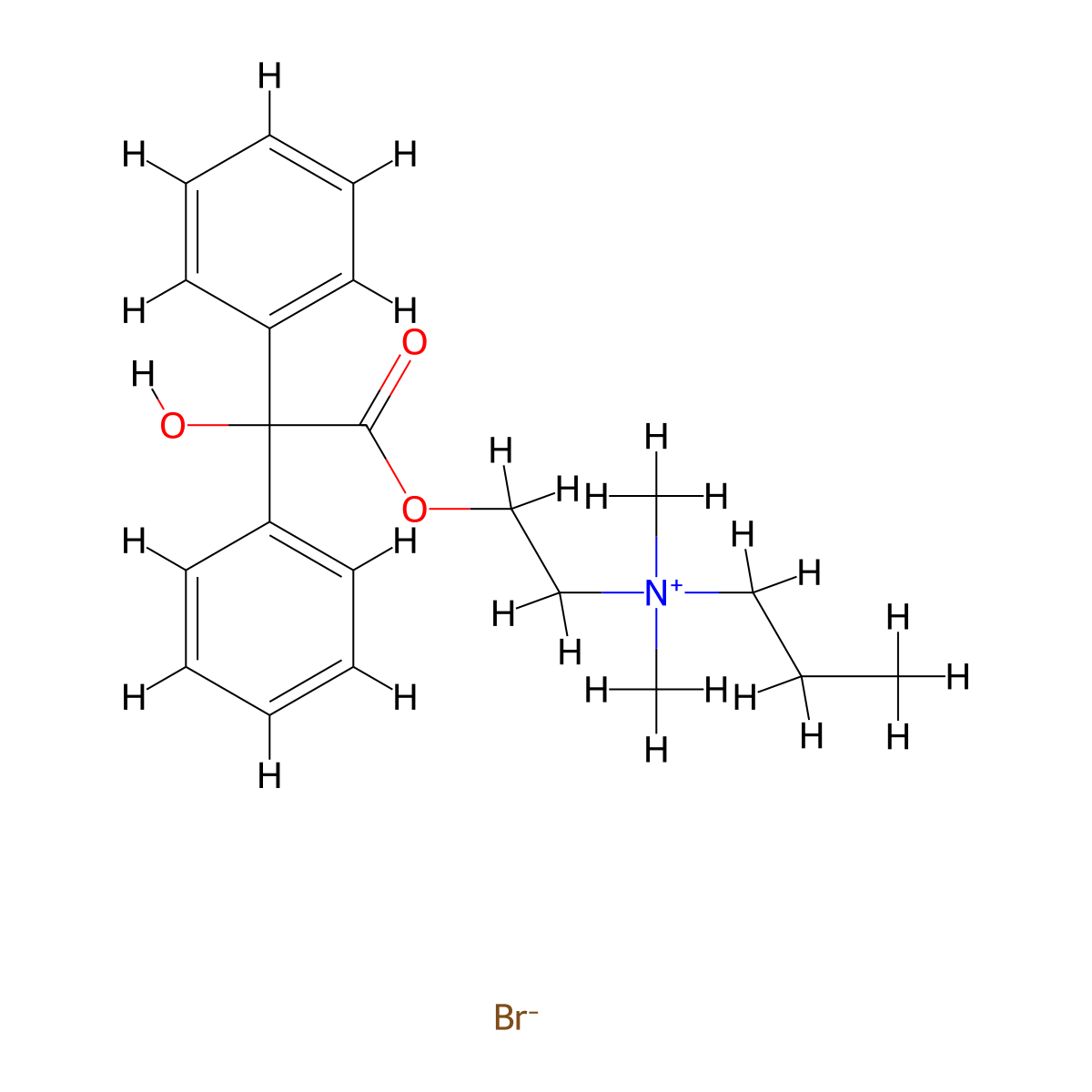 Ammonium, dimethyl(2-hydroxyethyl)propyl-, bromide, benzilate molecular structure, CAS 57876-22-9