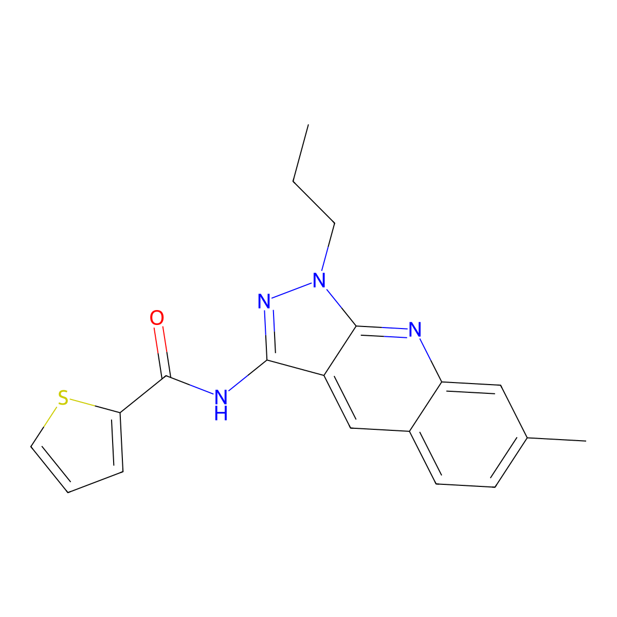 N-(7-methyl-1-propylpyrazolo[3,4-b]quinolin-3-yl)thiophene-2-carboxamide molecular structure, CAS 578760-04-0