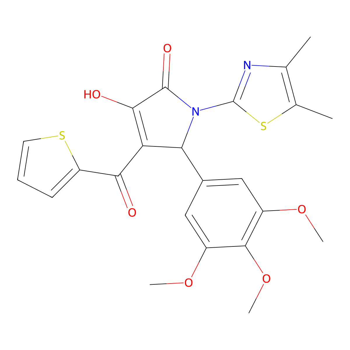 (4E)-1-(4,5-dimethyl-1,3-thiazol-2-yl)-4-[hydroxy(thiophen-2-yl)methylidene]-5-(3,4,5-trimethoxyphenyl)pyrrolidine-2,3-dione molecular structure, CAS 578760-05-1